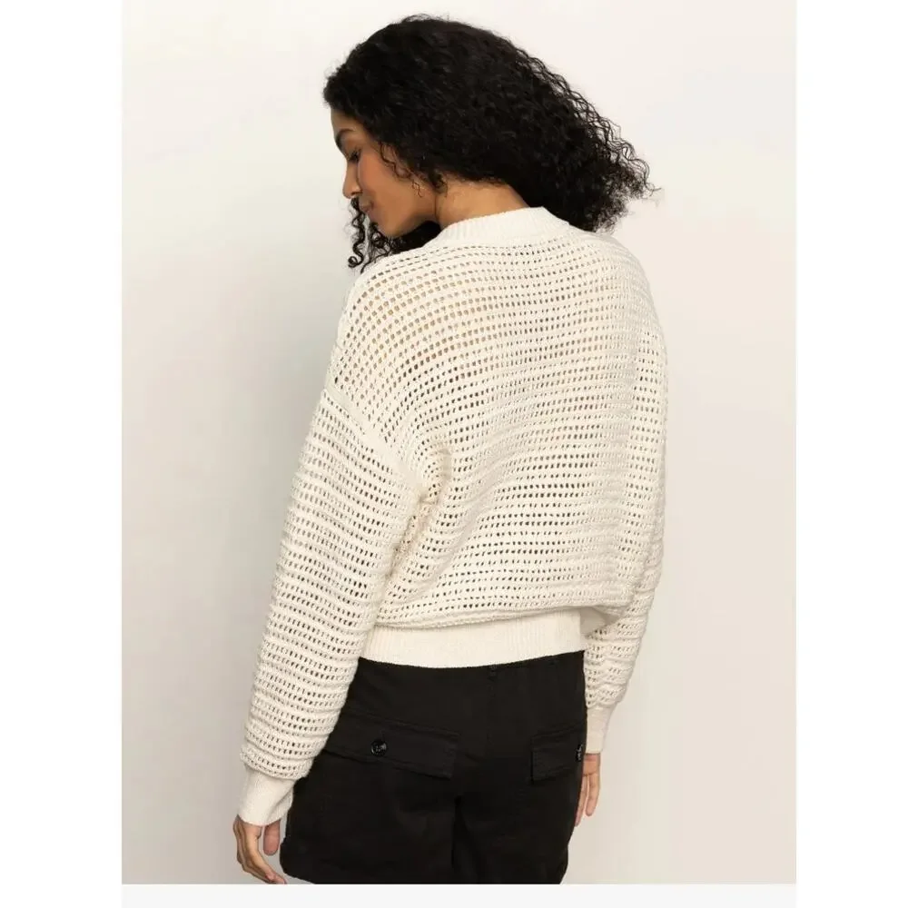 NWT Sanctuary Open Knit Bomber Jacket Cardigan Zip Up Cream M